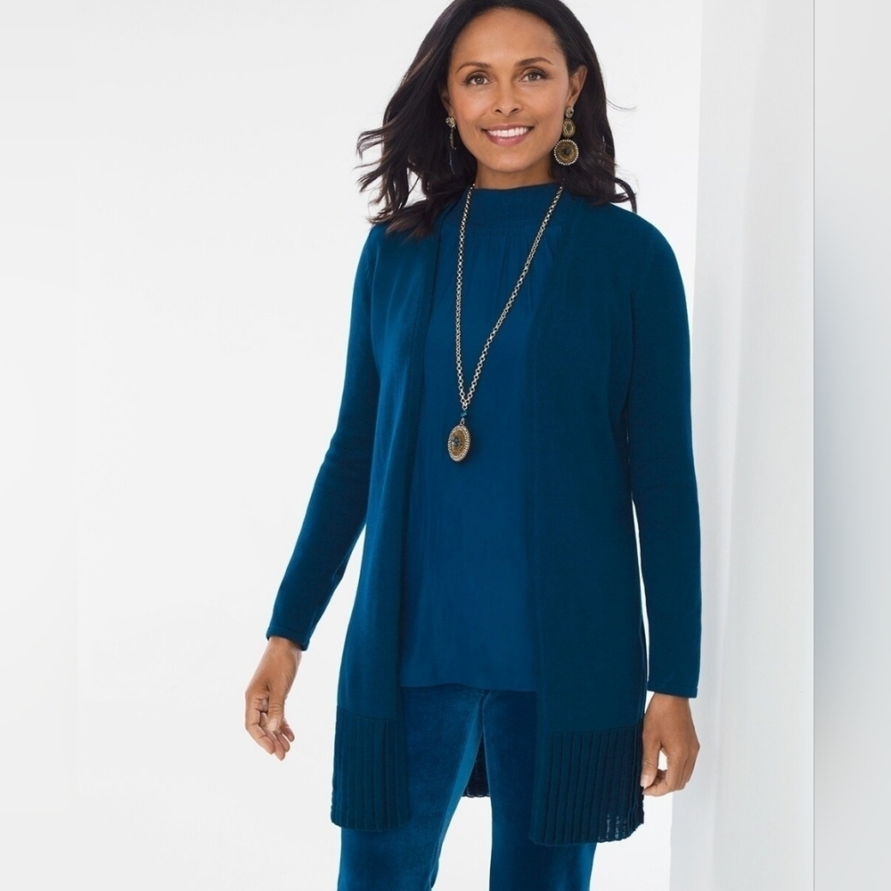 Chicos sz 3 peacock teal pleated cardigan sz XXL